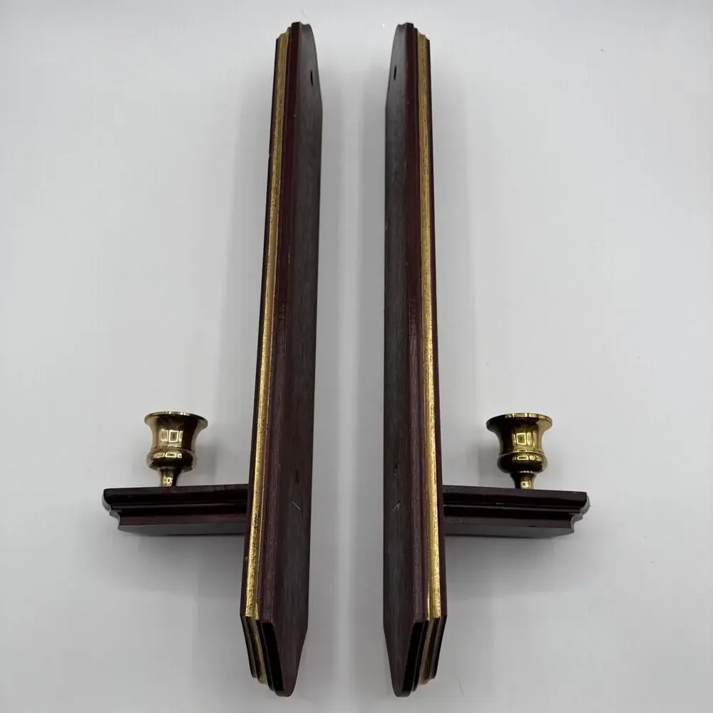 Vintage Home Interior Wood Sconces Candle Votive Cup Holders Set Of Two